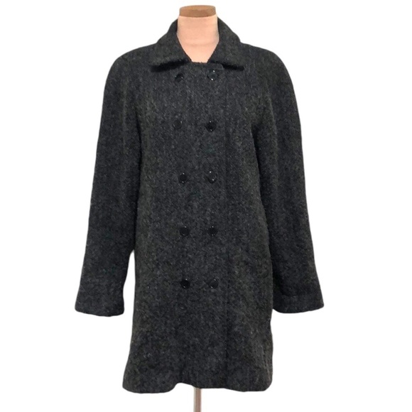 Sandro Pea Coat Peacoat Size 12 Gray Fuzzy Wool Blend - Picture 1 of 14